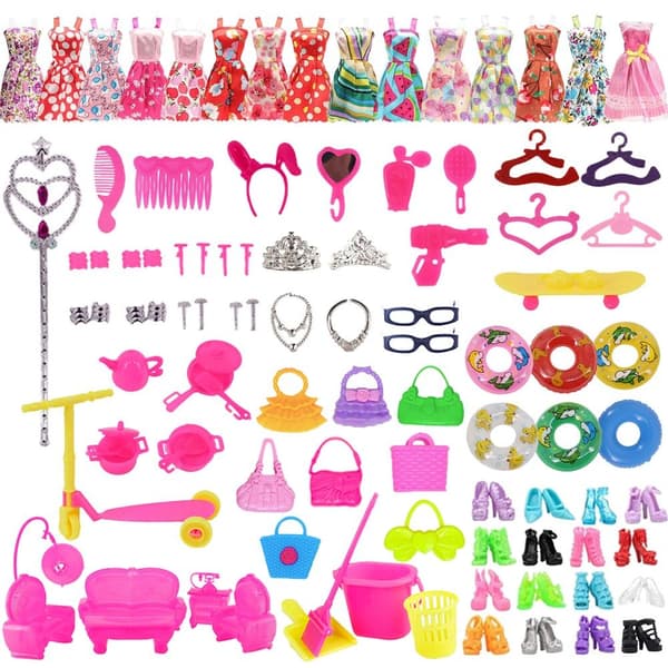 Mordely 1 Set Random Doll Kläder Tillbehör Skor Klänning 99ST 99PCS