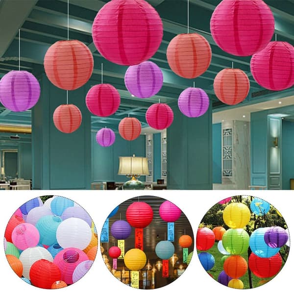 Mordely 5 st kinesiska papper lykta papper Pom Poms 3