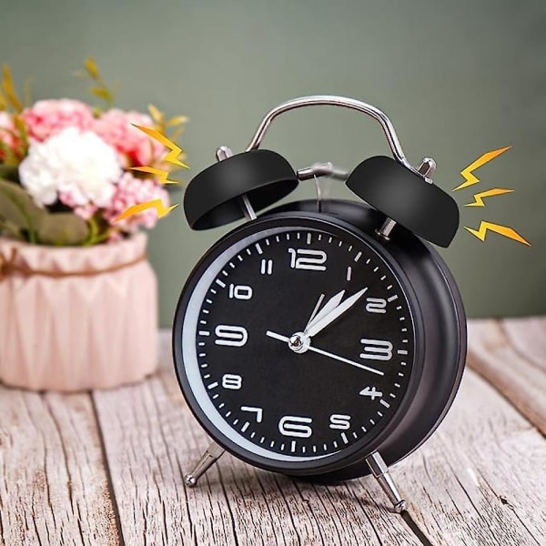 Mordely Classic Silent And Non Ticking Quartz Dual Clock Alarm Clock, Suitable For Children, Battery Powered (excluding Battery) - Black