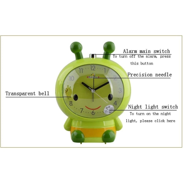 Bee Children's Alarm Clock Scanning Mute Cartoon Snail Wake Up Dual Tone Alarm Clock Is The Best Gift For Children, Green