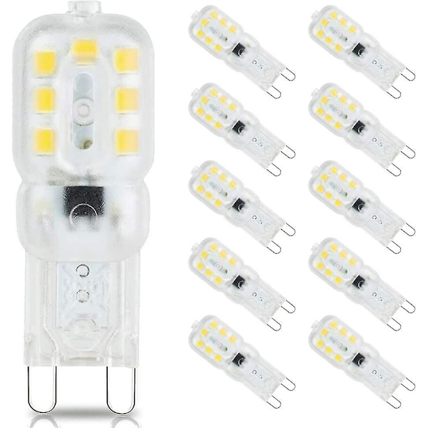 9 led glödlampor, 3w G9 ledlampor (motsvarande 33w halogenlampor), kallvit 6000k, flimmerfri, 360 graders vinkel, AC 220v, paket med 10