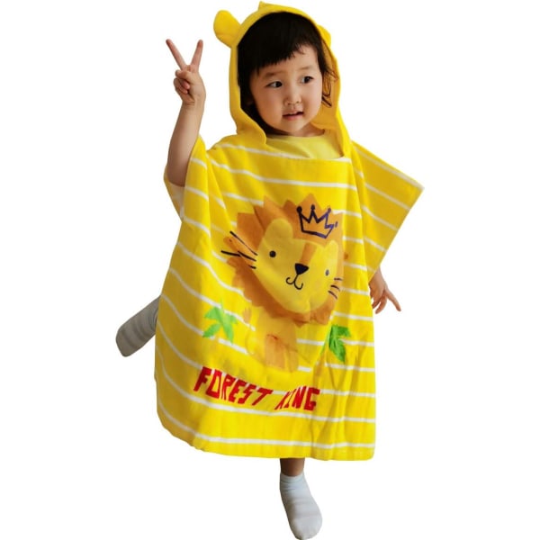 Mordely Kids Bath/Pool/Beach Hooded Poncho, Cartoon Animal Pattern Cotton Beach Towel for Baby and Children Lion