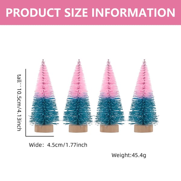 Mini julgransdekorationer med träfot, 4st Pink Blue