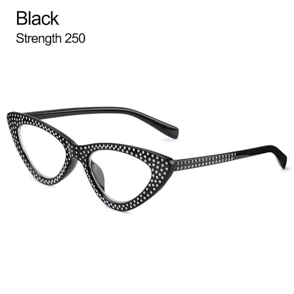 Mordely Cat Eye Läsglasögon Diamond Presbyopic Glasögon SVART black Strength+250-Strength+250