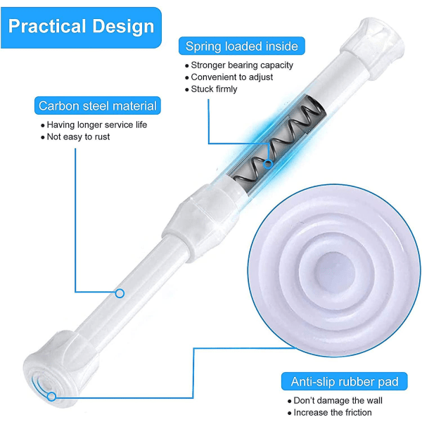 Mordely 6 Pcs Telescopic Curtain Rod, Extendable Rod, 43-70 Spring Tension Rod, No Drilling Shower Curtain Rod For Shower Or Bath
