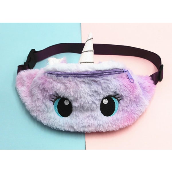2023 Unicorn Cartoon Plush Shoulder Bag Little Girl Cute Big Eyes Waist Bag Children Messenger Bag A916-500 Purple