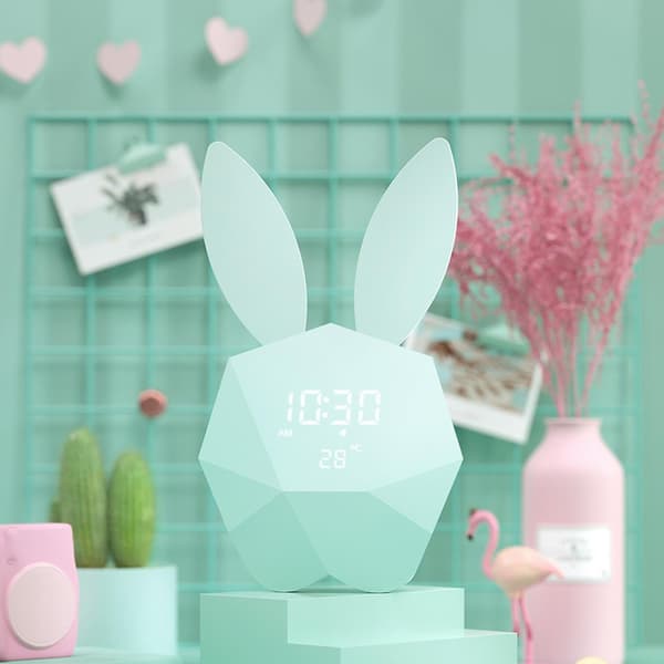 Mordely Alarm Clock Wall Clock, Night Light Table Clock Wake Up Light Cartoon Rabbit Bedside Table Lamp Gift Forkids Children Adults