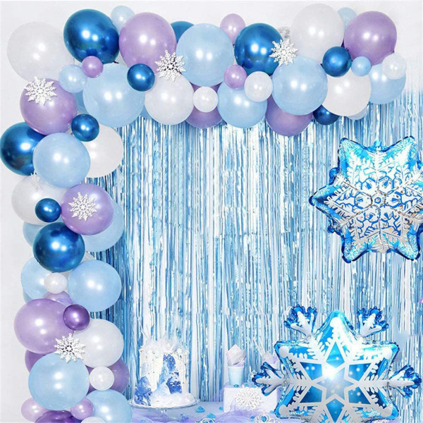 Mordely Blå vit Frozen snöflinga födelsedagsfestdekor