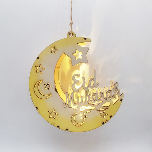 Mordely Eid Mubarak Moon Lamp Hanging Lantern Pendel Trä