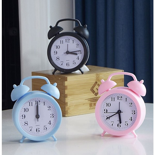 2023 4.33 Inch Alarm Clock Round Analog Desk Clock Silent No Tick Night Light Battery Powered Bedroomblack