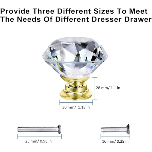 Crystal Cabinet Knobs, 20 Pcs 30mm Transparent Diamond Crystal Cabinet Knobs Handles, Cabinet Drawer Cupboard Door Knobs With Screws For Home Office C