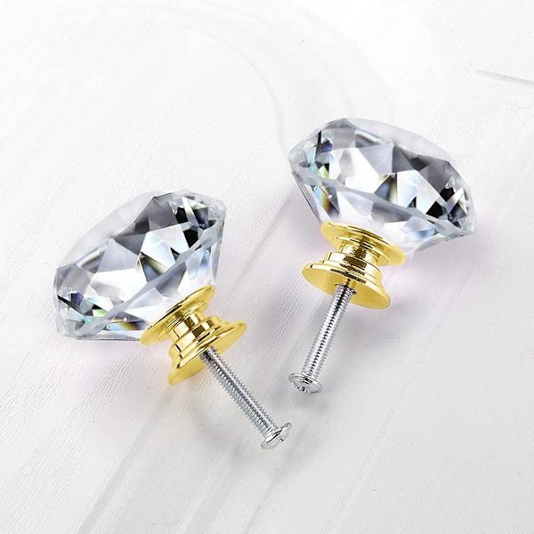 Crystal Cabinet Knobs, 20 Pcs 30mm Transparent Diamond Crystal Cabinet Knobs Handles, Cabinet Drawer Cupboard Door Knobs With Screws For Home Office C