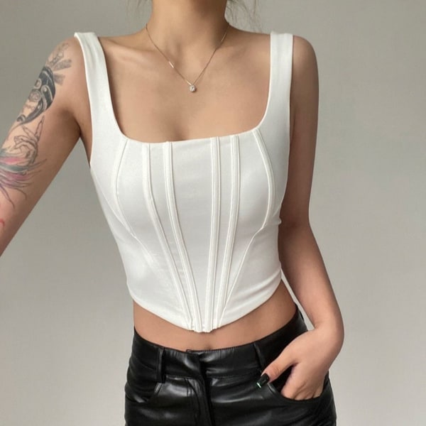 Mordely Crop Tops Short Top WHITE white L