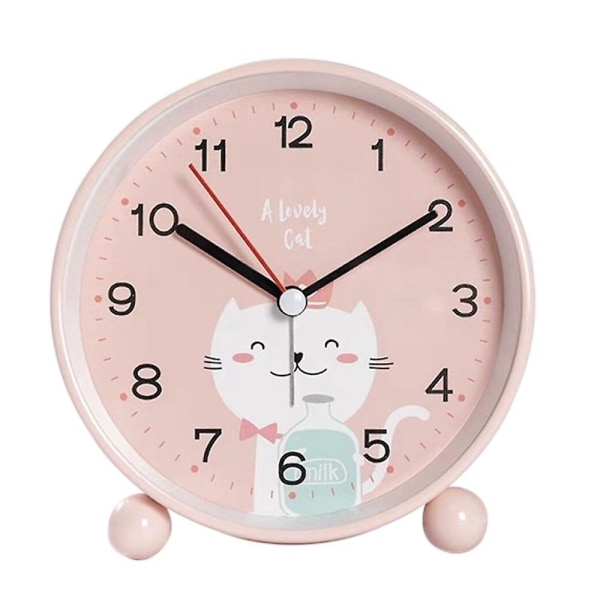 2023 Children's Cartoon Graphic Alarm Clock Creative Cute Student Bedside Clock Furniture Desktop Decoration Clock -pink Cat