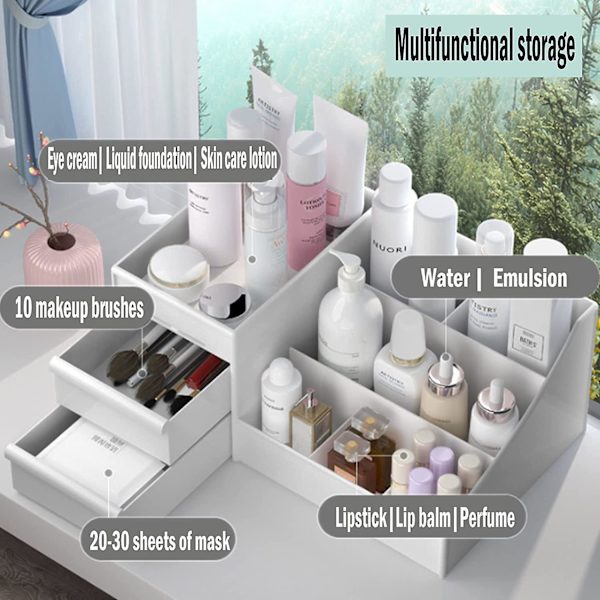 2023 Dressing Table Organizer, With 2 Drawers, Multi-function Storage Box For Makeup, Jewelry, Office, Stationery, Bedroom, Bathroom (pink)