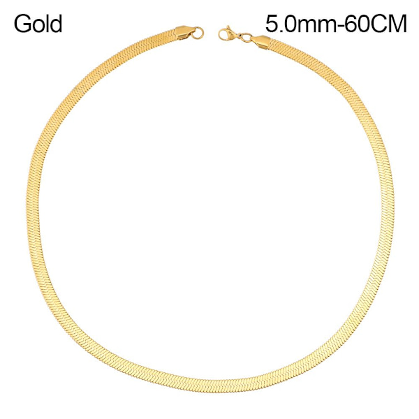 Mordely 18"/20" platt ormkedja fiskbenshalsband Gold 5.0mm-60CM