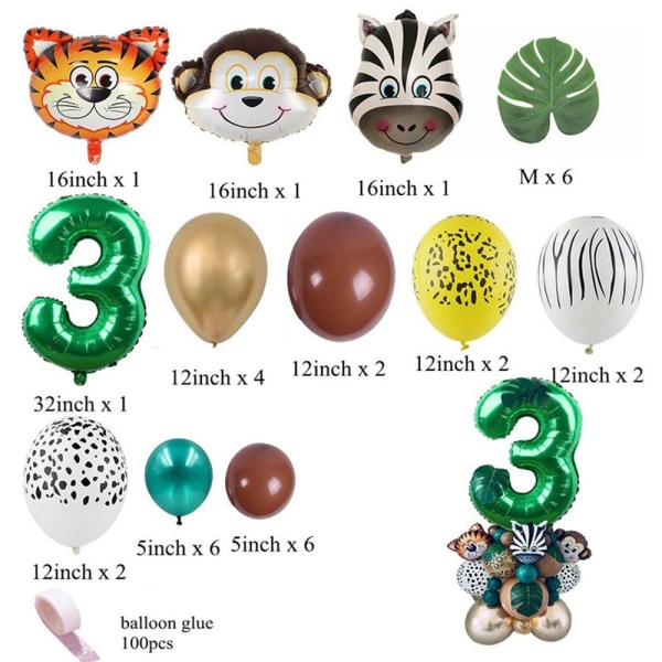 Mordely Djurnummerballonger Digitalballongset SET 3 Number 3