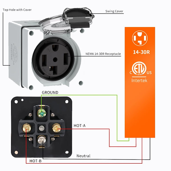 30A power NEMA 14-30R Uttag utomhusuttag
