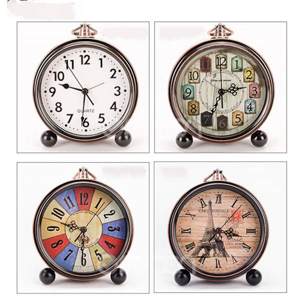 Clock Alarm, 6.7-inch Metal Brown Desk Clock European Retro Vintage Clock Non-ticking Sound Silent Battery-powered High-definition Glass Easy To