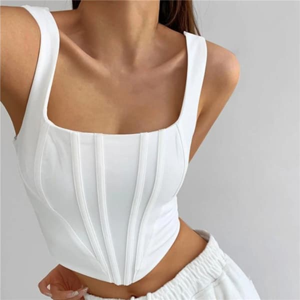 Mordely Crop Tops Short Top WHITE white M