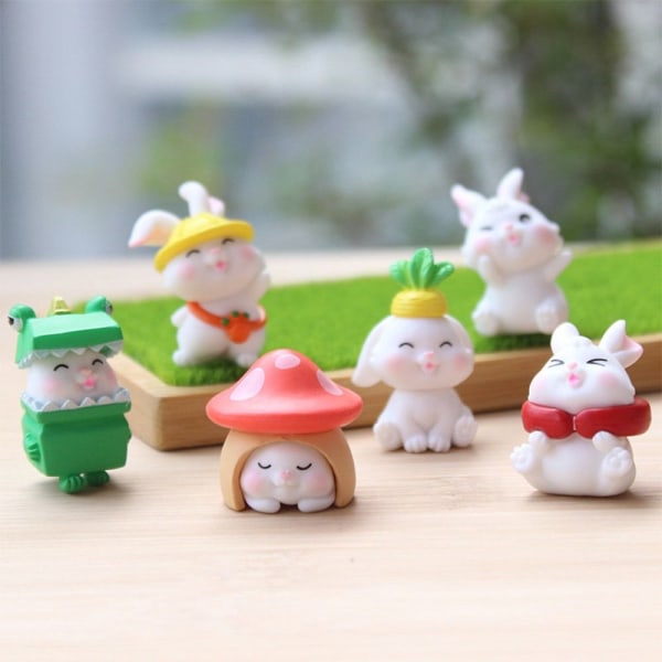 Mordely 1 set Miniatyr kaninstatyett Resin Bunny Statue 6PCS-B