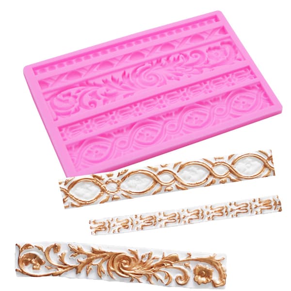 Mordely DIY Baroque Scroll Relief Cake Border Silicone Mold Frame Fondant Cake Decorating Tools Candy Chocolate Mold
