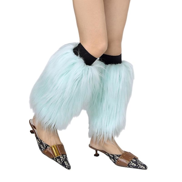 Mordely Women's Fur Leg Guards, Furry Boots, Cuffs, Plush Shoes GREEN 35CM