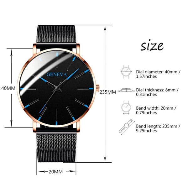 Mordely GENEVA Watch Armbandsur Quartz Black&Blue