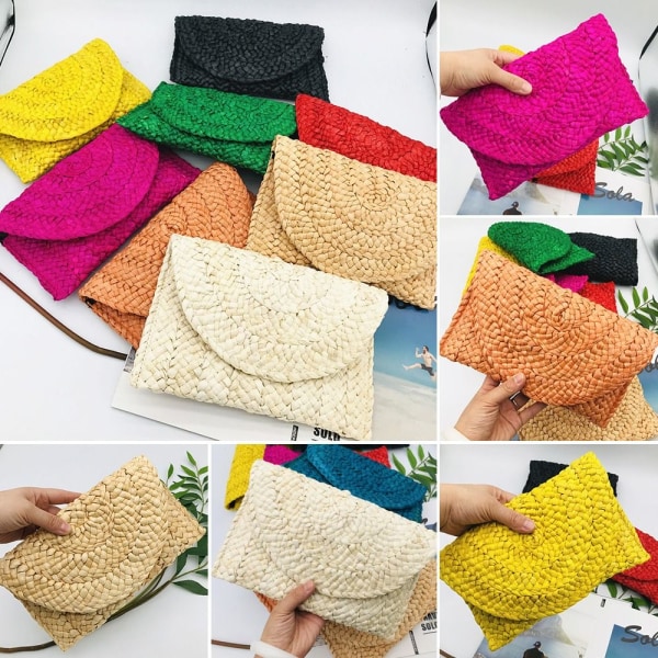Corn Fur Woven Bag Square Clutch Bags LÄTT KAFFE light coffee