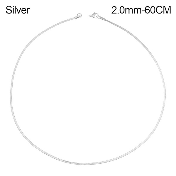 Mordely 18"/20" platt ormkedja fiskbenshalsband Silver 2.0mm-60CM