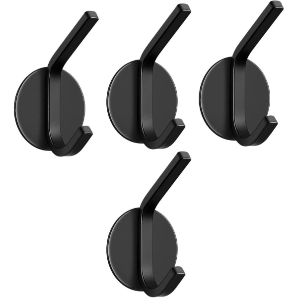 Amazon Brand 4 Pieces Stainless Steel Adhesive Hooks, Coat Towel Clothes Rack, Wall Mounted For Kitchen Bathroom, Black
