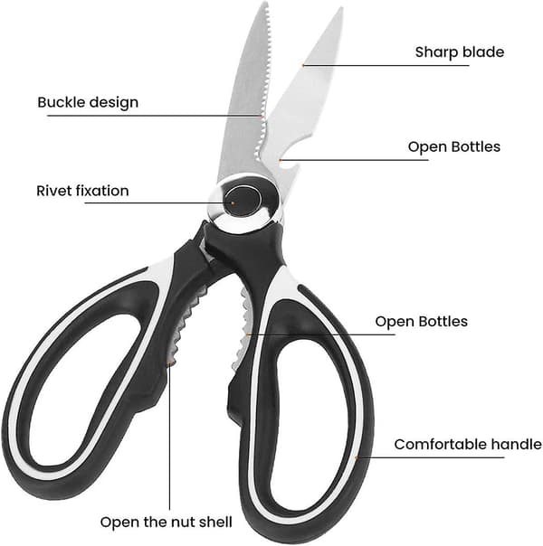 Kitchen Scissors, Sharp Multifunction Stainless Steel Scissors, Kitchen Scissors With Lid And Bottle Opener For Chicken, Poultry, Fish, Meat, Vegetabl