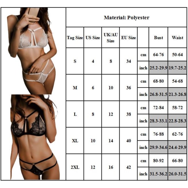 Mordely Kvinnor Sexiga underkläder Spets Sheer Strap BH&Thong Teddy Nattkläder black XL