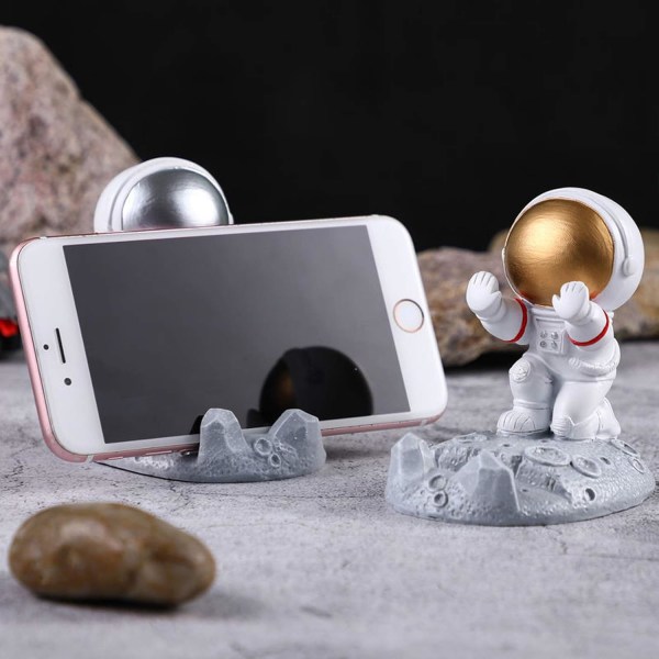 Creative Astronaut Phone Holder Spaceman Cell Phone Holder Cute Smartphone Stand for Desk Home Office Golden-Style 2