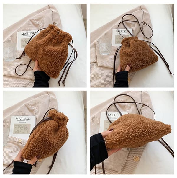 Mordely Damaxelväskor Fluffig Bucket Bag med dragsko svart black