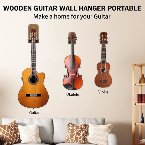 2023 Guitar Wall Mount, Wooden Guitar Hook Holder With Screws And Adhesive For Ukulele, Bass, Acoustic And Electric Guitar, Guitar