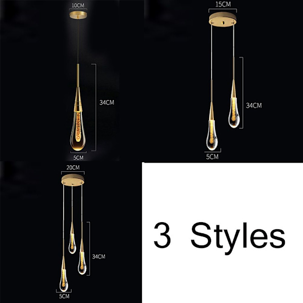 Mordely Vesipisarat Crystal Long Line LED-riippuva lamppu YKSI PÄÄ One head