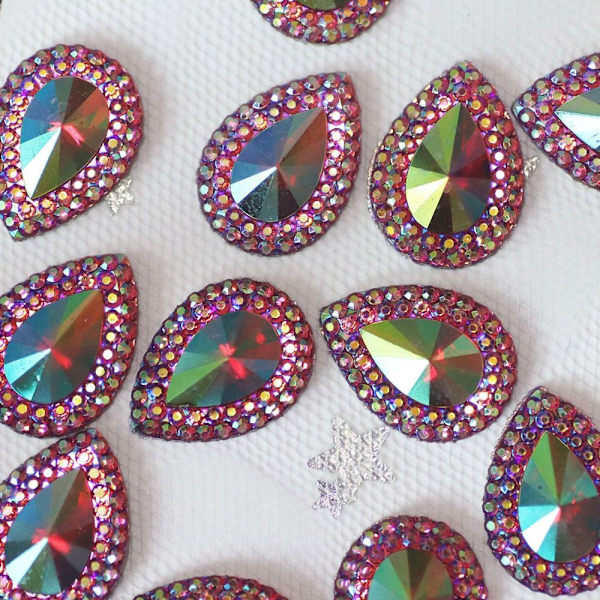 Mordely 50st 13*18mm Glitter Vattendropp Rhinestone Flatback Applique rose red