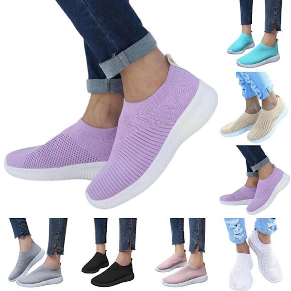 Mordely Womens Sport Mesh Andas Slip On Flat Outdoor Sneakers Skor Apricot 41