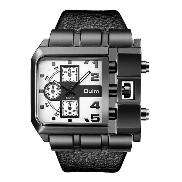 Oulm 3364 Men Square Dial Läderbälte Quartz Watch(vit)