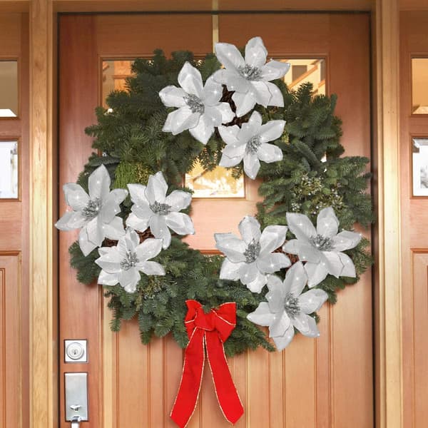 24 stycken 15cm julblomma julgransdekorationer silver