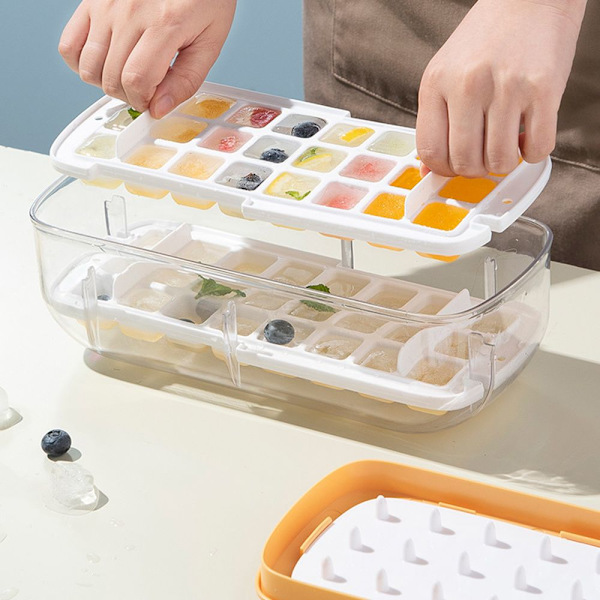 Mordely 24 Grids Ice Cube Container Box Press Typ Ice Cube Maker BLÅ blue