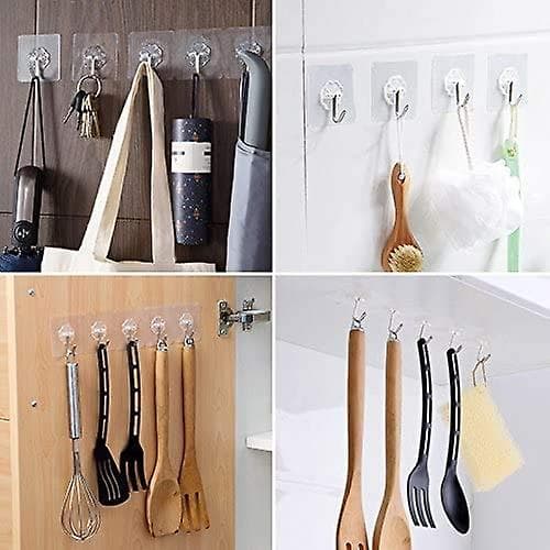 Mordely 20pcs Transparent Adhesive Hooks, Kitchen Wall Hook With Stainless Hooks Towel Utility Towel Ceiling