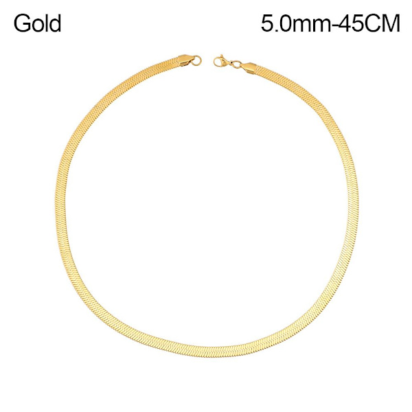 Mordely 18"/20" platt ormkedja fiskbenshalsband Gold 5.0mm-45CM