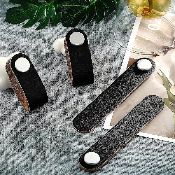 Mordely Leather Drawer Handles - 6 Pcs Leather Cabinet Pulls Black Cabinet Pulls Handles Leather Cabinet Pulls - For Cabinet, Kitchen