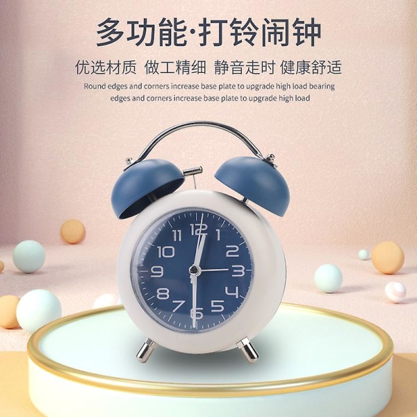 [non-ticking 4&quot; Twin Bell Alarm Clock - Metal Frame 3d Dial With Backlight Function - Desk Table Clock For Home & Office - Green
