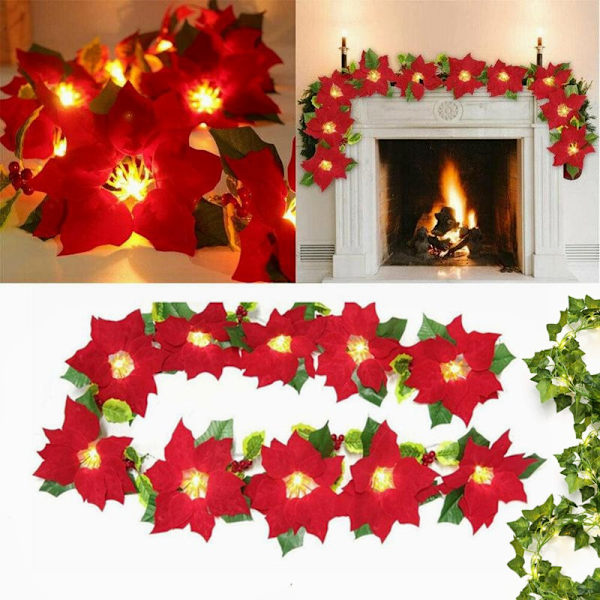 Led Christmas Lights String Safflower Flowers Fruit Leaf Decor red 2m