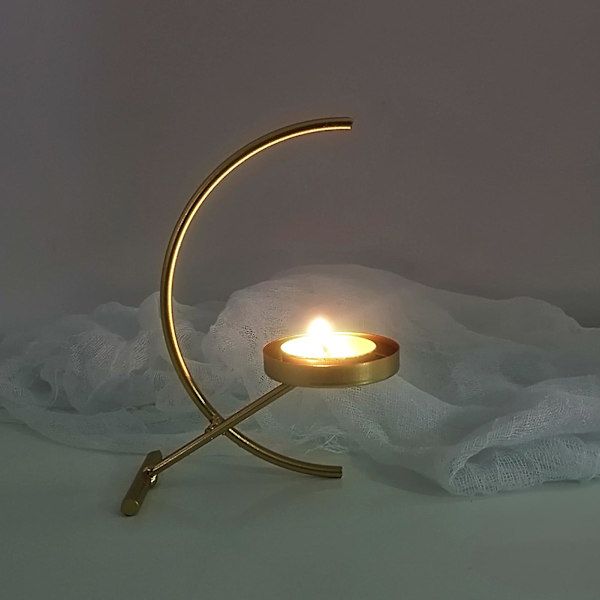 Mordely Candle Holder Retro Romantic Wrought Iron Semicircle Moon Candlestick Dining Table Ornament For Party