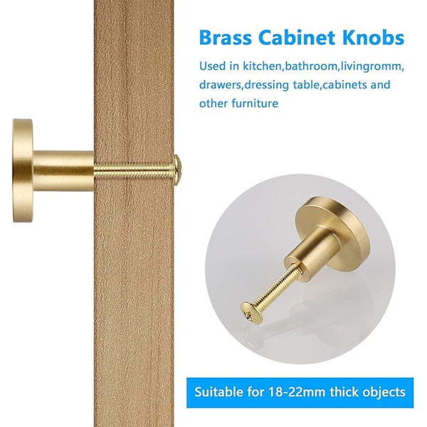6pcs Round Cabinet Knobs, Solid Brass Drawer Knob, Cabinet Pull Handle, Gold Cupboard Door Knob, Gold Cabinet Pull, Single Hole With 6 Screws For Cupb