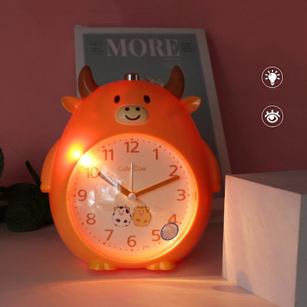 Mordely Children's Alarm Clock, Cute Cartoon Cow Alarm Clock Night Light, Bedroom Desktop Clock, Gift For Students And Children (pink)